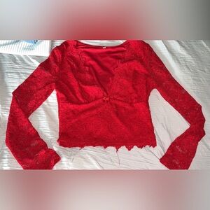 Elegant Red Lace Sleepwear Top